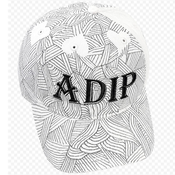 ADIP White Artist-Designed Cap with Hand-Drawn Hearts and Flowing Line Art